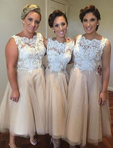 Champagne Bridesmaid Dresses,Short Bridesmaid Dresses,Tea Length Bridesmaid Dresses,FS052-Dolly Gown